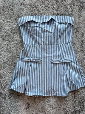 Altar'd State Blue and White Striped Strapless Romper